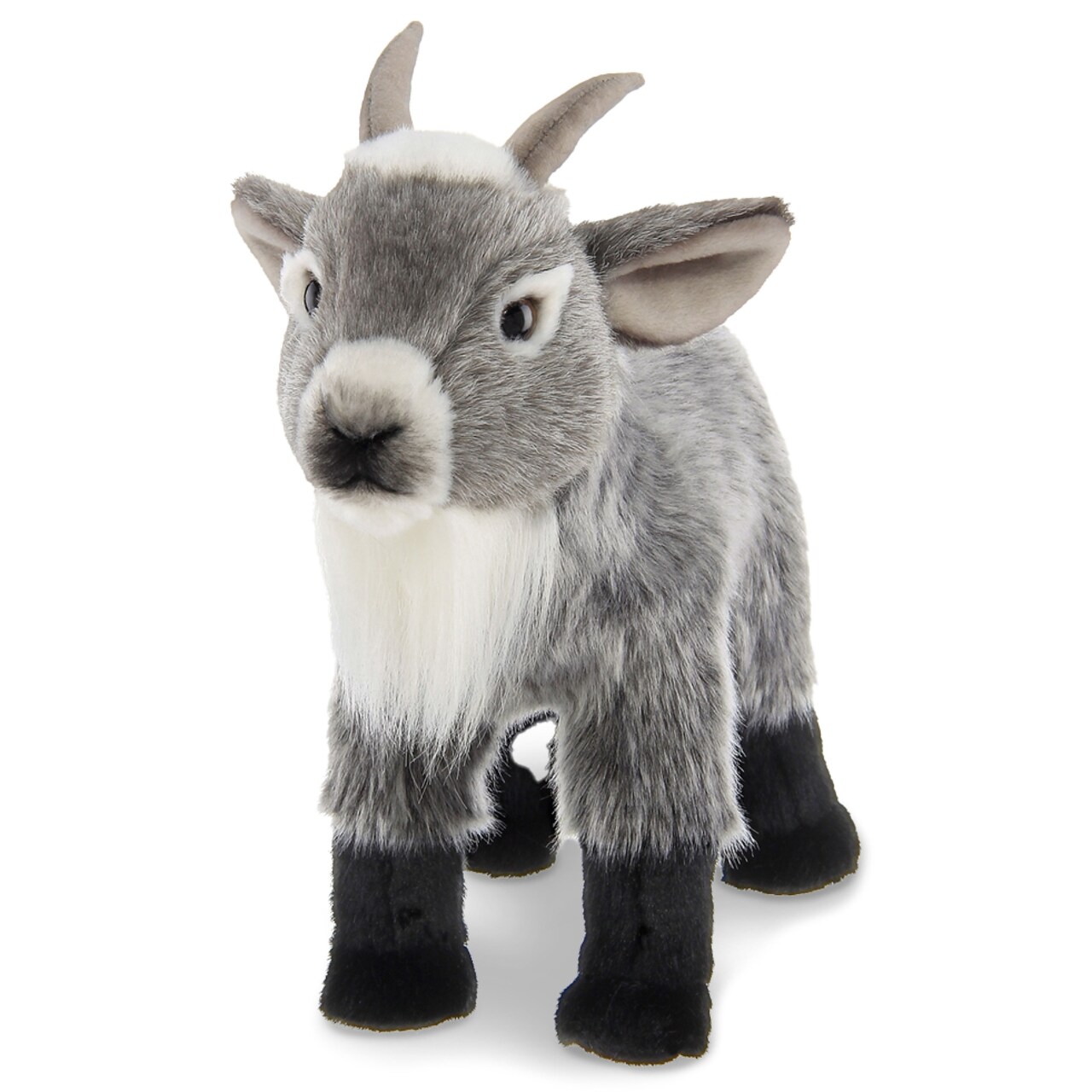 Bearington Garret The Goat Realistic Stuffed Animals - 12" Gray Plush Goat Stuffy with Weighted Body, Soft Fur, Airbrushed Details and Lifelike Design - Collectible Stuffed Goats Gift for Kids